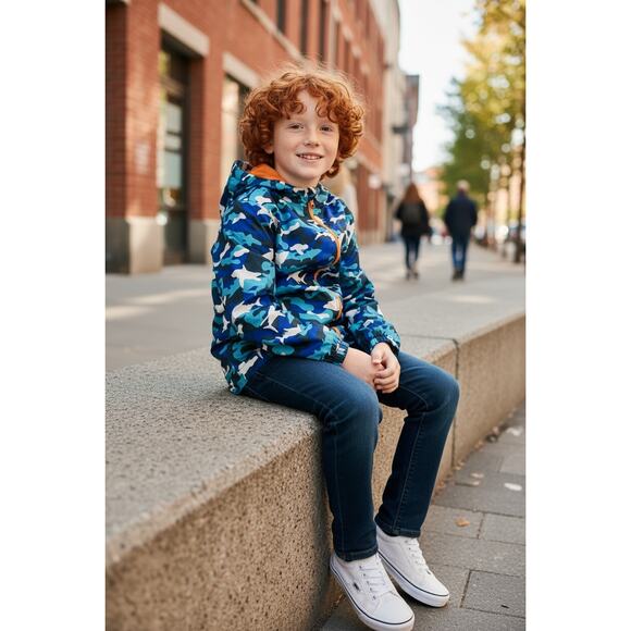 Kids Rain Jacket that changes color when wet. Size 10-12 or size Large - Picture 3 of 9